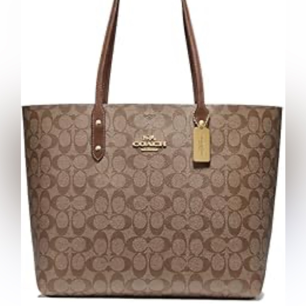 Coach Brown Signature Logo Canvas Tote Bag